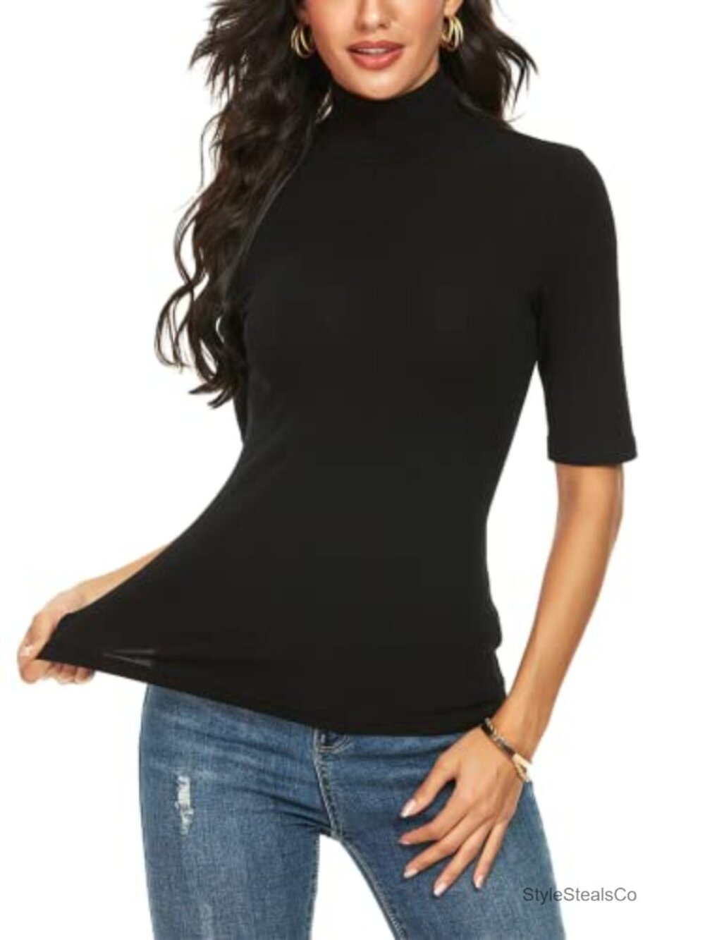 Women's Mock Turtleneck Short Sleeve Slim Fit Business Casual T-Shirt Top